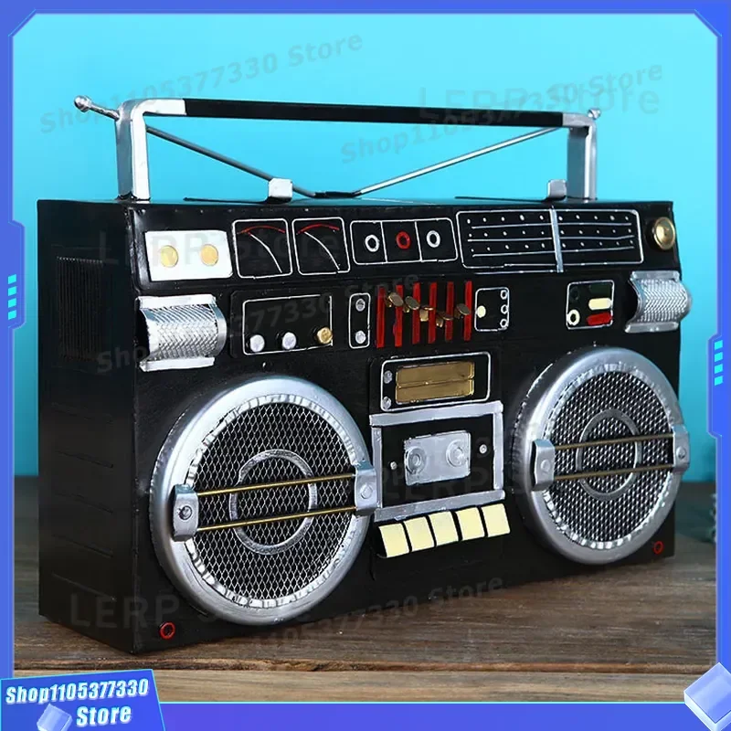 Retro Hong Kong Style Tape Recorder Model Creative Wrought Iron Ornament for Window Display Props Vintage Decorative Home