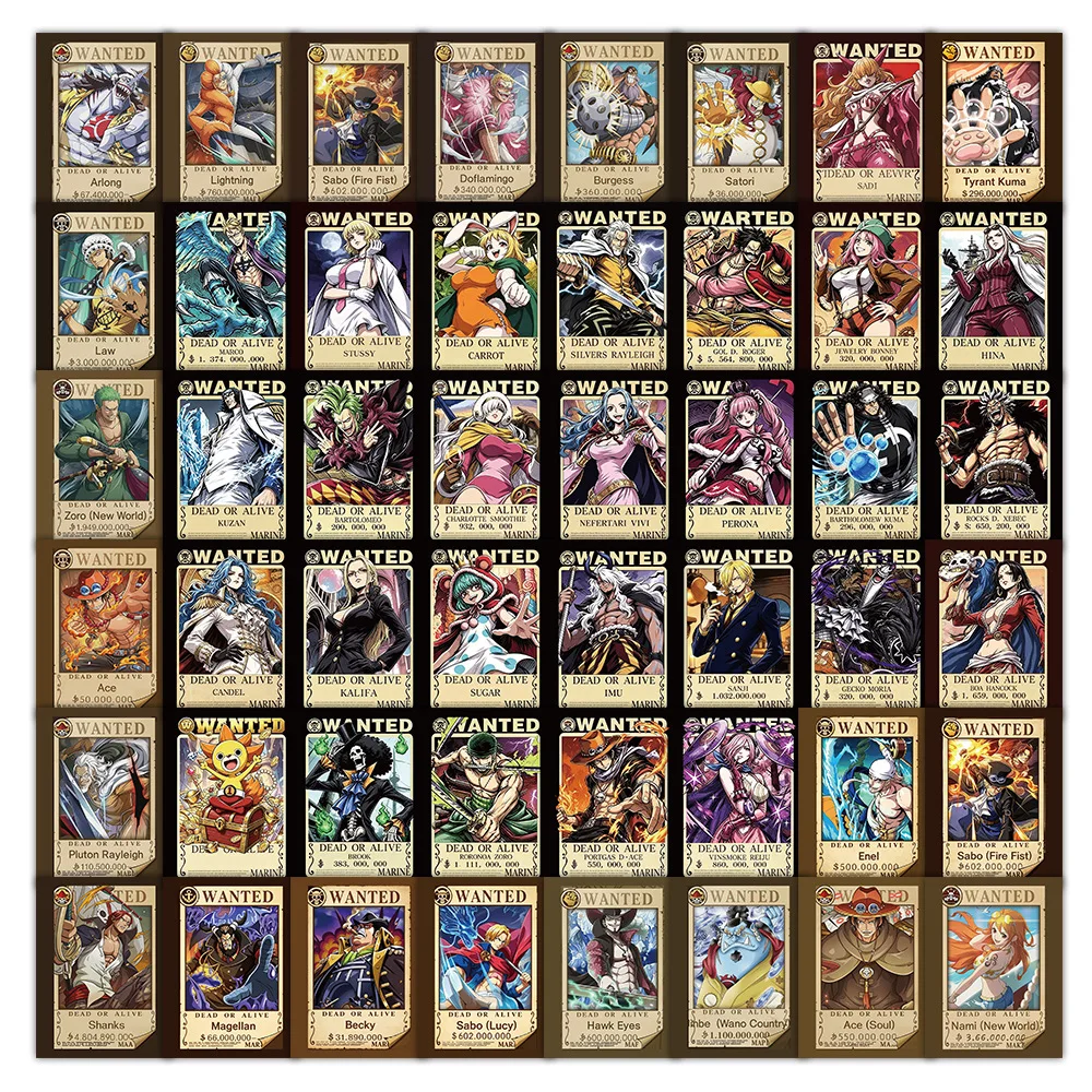 50PCS New ONE PIECE Wanted Poster Anime Graffiti Stickers Decoration Luggage Phone Guitar Scraphbook Waterproof Sticker Kid Toys