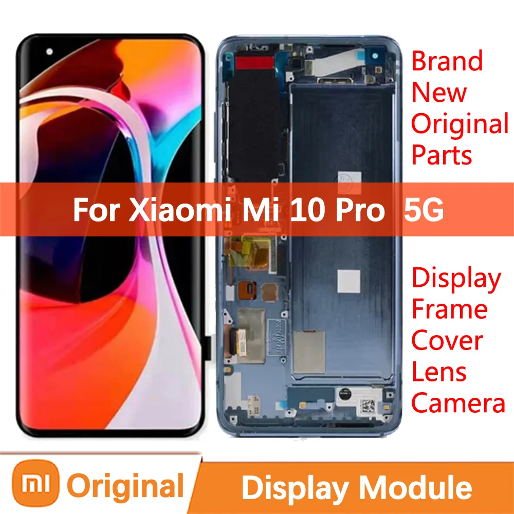 

Оригинальный AMOLED дисплей 6,67 дюйма для Xiaomi Mi 10 Pro 5G, сенсорный экран, дигитайзер, запасные части M2001J1G, задняя крышка, рамка для объектива, камеры