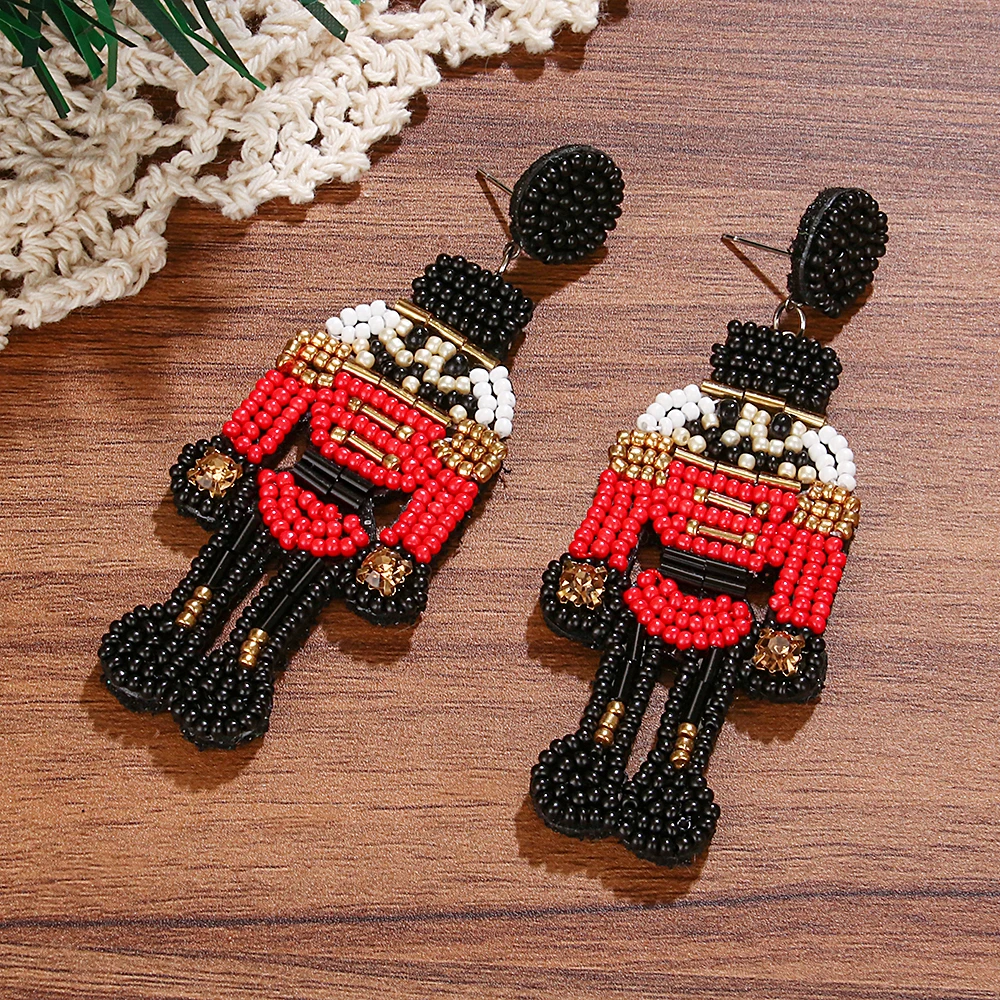 أقراط كسارة البندق مطرزة بالخرز لعيد الميلاد للنساء ، سلسلة مصنوعة يدويًا من الخرز ، أقراط متدلية ، ملابس للمناسبة تحت عنوان ، هدية لعيد الميلاد #5