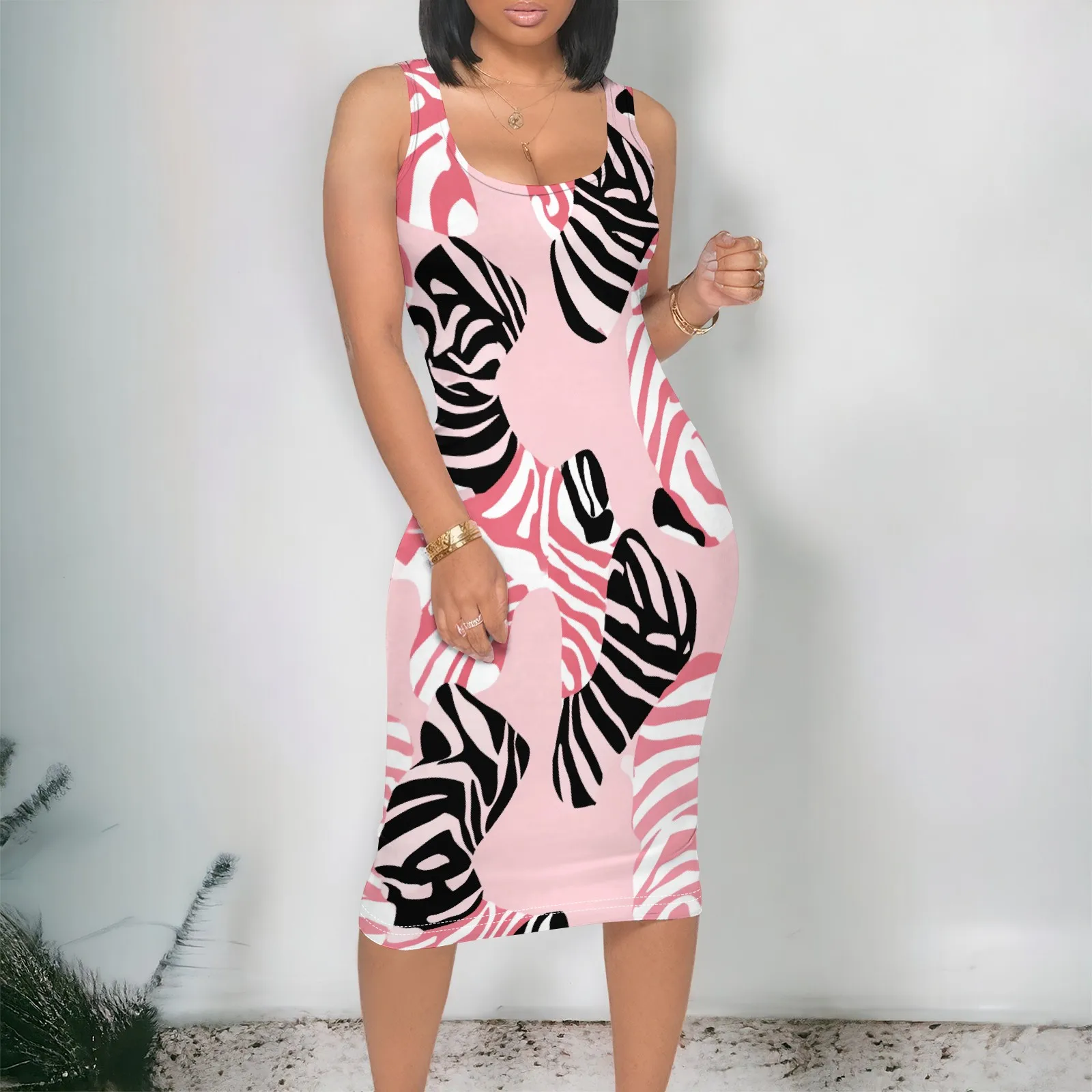 

Women's Zebra Print Midi Dress Plus Size Sleeveless Bodycon Tank Style for Summer Afro Fashion & Clubwear 2025 S-3XL