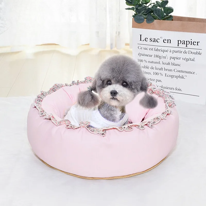 New Pets Wooden Ear Round Nest Puppy Kitten Sofa Bed with Pillow Cat Nest Four Seasons Small Dog Pomeranian Teddy Supplies