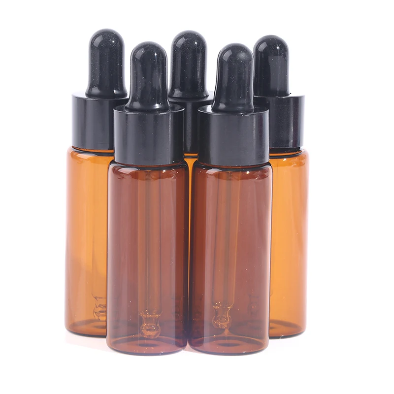 5Pcs/lot 5/10/15/20ml Amber Glass Pipette Bottle Jars Cosmetic Perfume Essential Oil Bottles