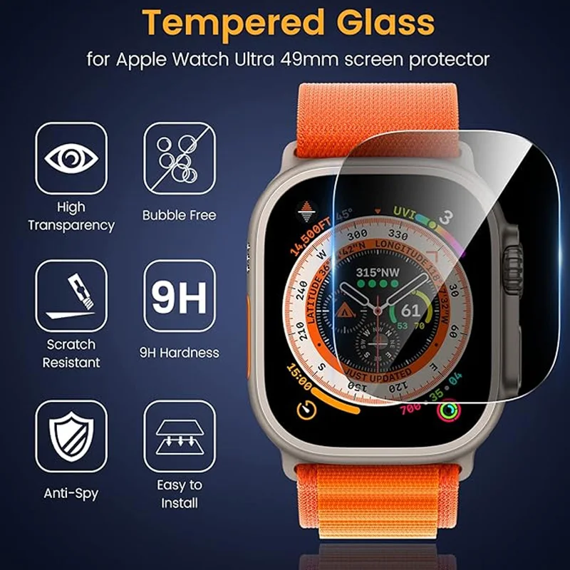 Pelindung layar Privasi untuk Apple Watch Ultra 2/Ultra 49mm Anti-proof pelindung layar kaca Tempered untuk iWatch aksesoris