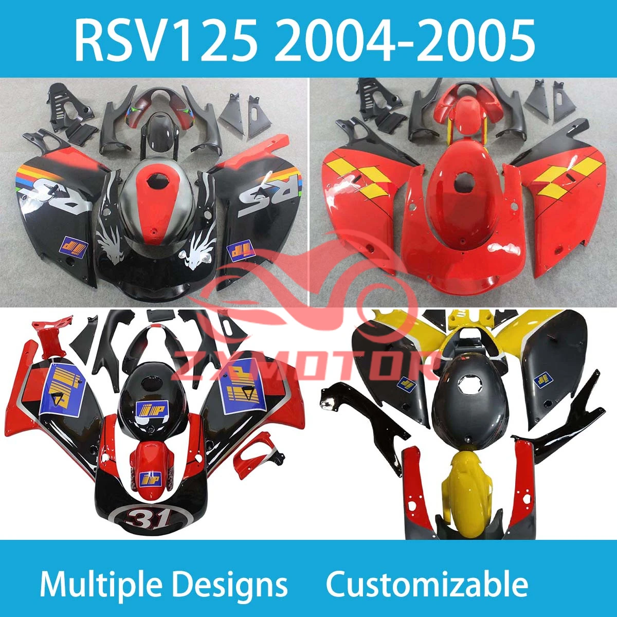 Fairings Motorcycle RS125 2004 2005 Aftermarket Prime Fairing Kit Bodywork Set Panel for Aprilia RSV 125 RS4 04 05