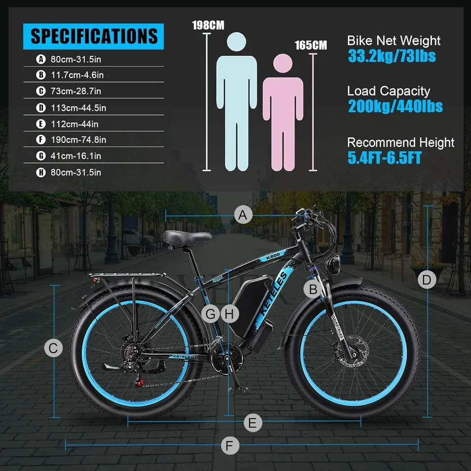 KETELES 26'' Adult Electric Bicycle 4000W Dual Motor 21-Speed E-Scooter 48V 23AH Removable Lithium Battery Brushless Motor 32mph up to 70 Miles Full Aluminum Frame Ebike image 7
