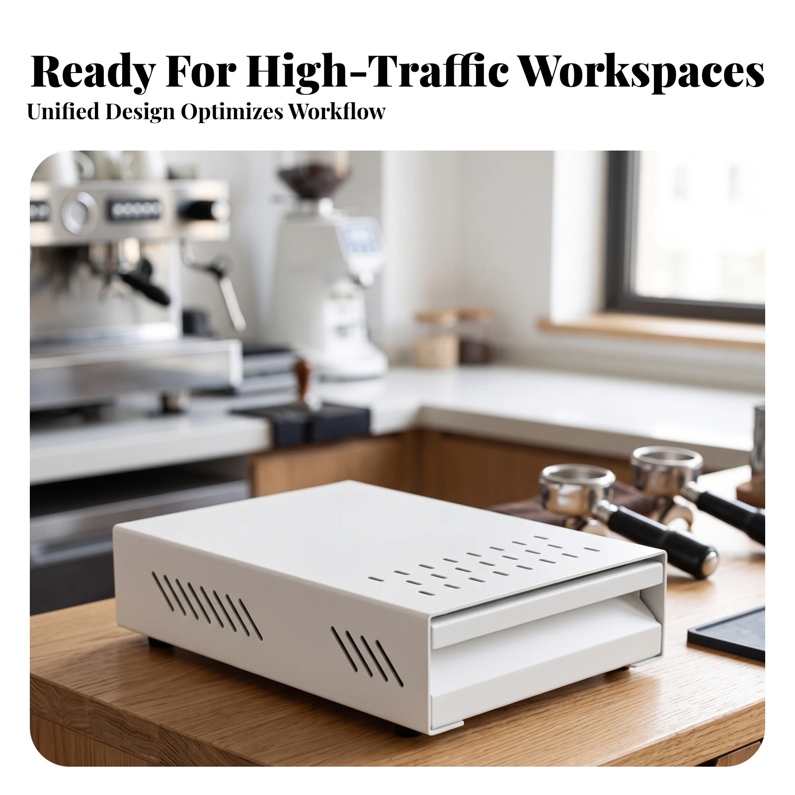 Espresso Knock Box Drawer Compact Drawer Knock Box Station Slim Shock-Absorbing for Baristas, Cafes