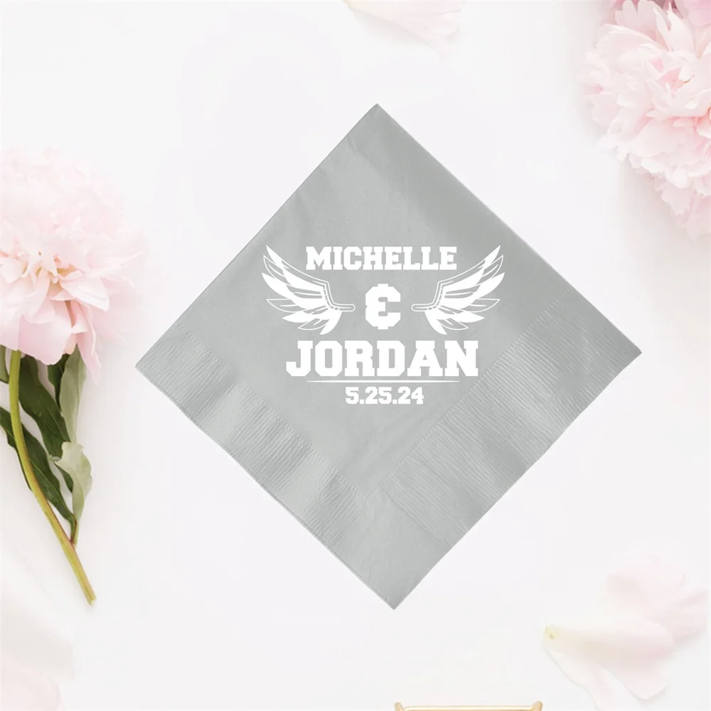 

50PCS Wedding Napkin Wings Design, Personalized Beverage Wedding Napkin as Favors and Gifts, Wedding Napkins, Personalized Weddi