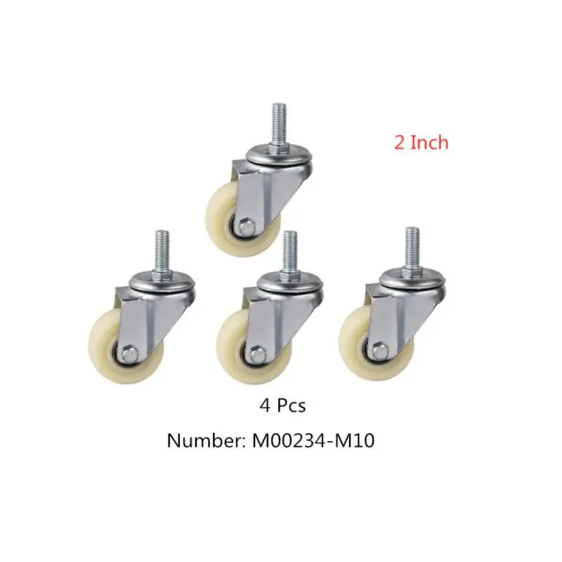 4 Packs Casters 2 Inch Screw Universal Wheel M10 * 25 Wear-resistant Steering Medium White Nylon Shelf