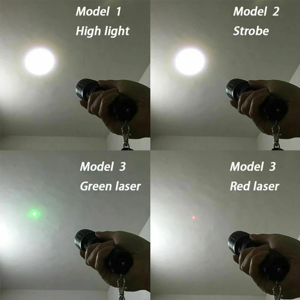 New 3 in 1 White Zoomable Hunting Flashlight Green&Red Laser Pointers Spotlight 3 Light Source Laser Flashlight Hunting Optics