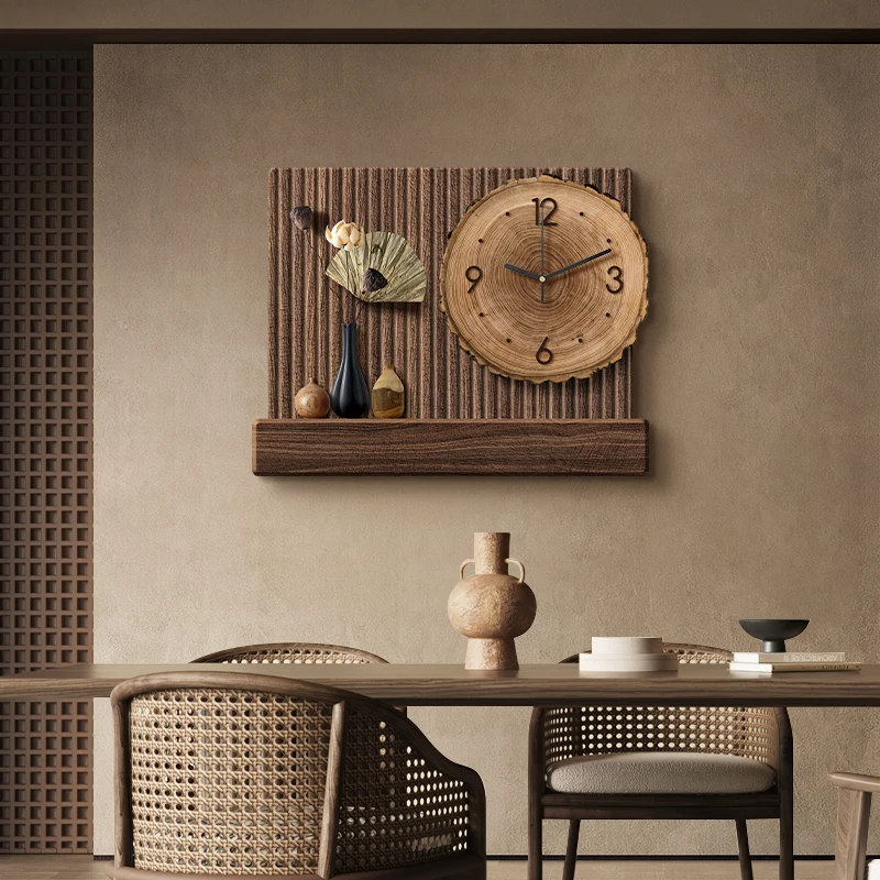 Nordic Wabi-Sabi Wall Clock Art, Frameless Solid Wood Mural, Dining Room Decor Canvas, Living Room Wall Clock Painting Modern