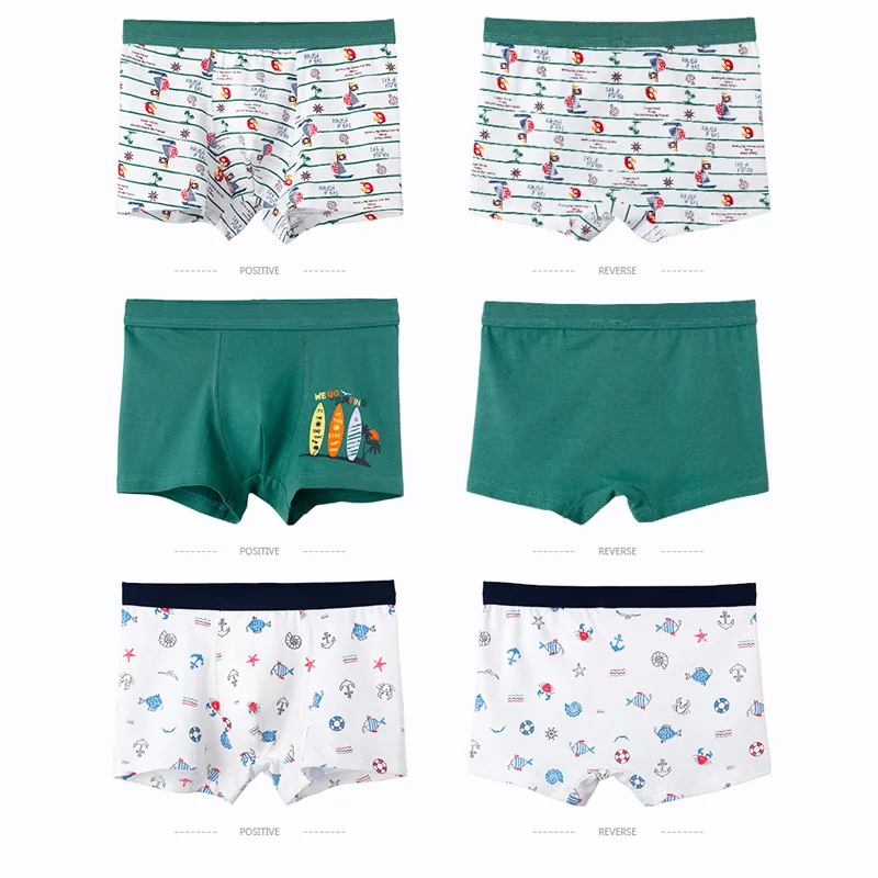 Children\'s Underwear Baby Cotton Briefs Cartoon Print Underpants 6 8 10 12 14 Years Striped Toddler Panties Boys Briefs 3pcs/lot