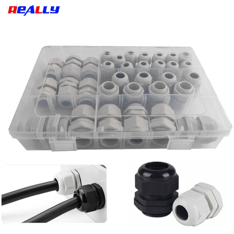 33Pcs Box Pack Waterproof Cable Glands White Plastic Seal Joint IP68 PG7 PG9 PG11 PG13.5 Nylon Cable Fixing Wire Connectors