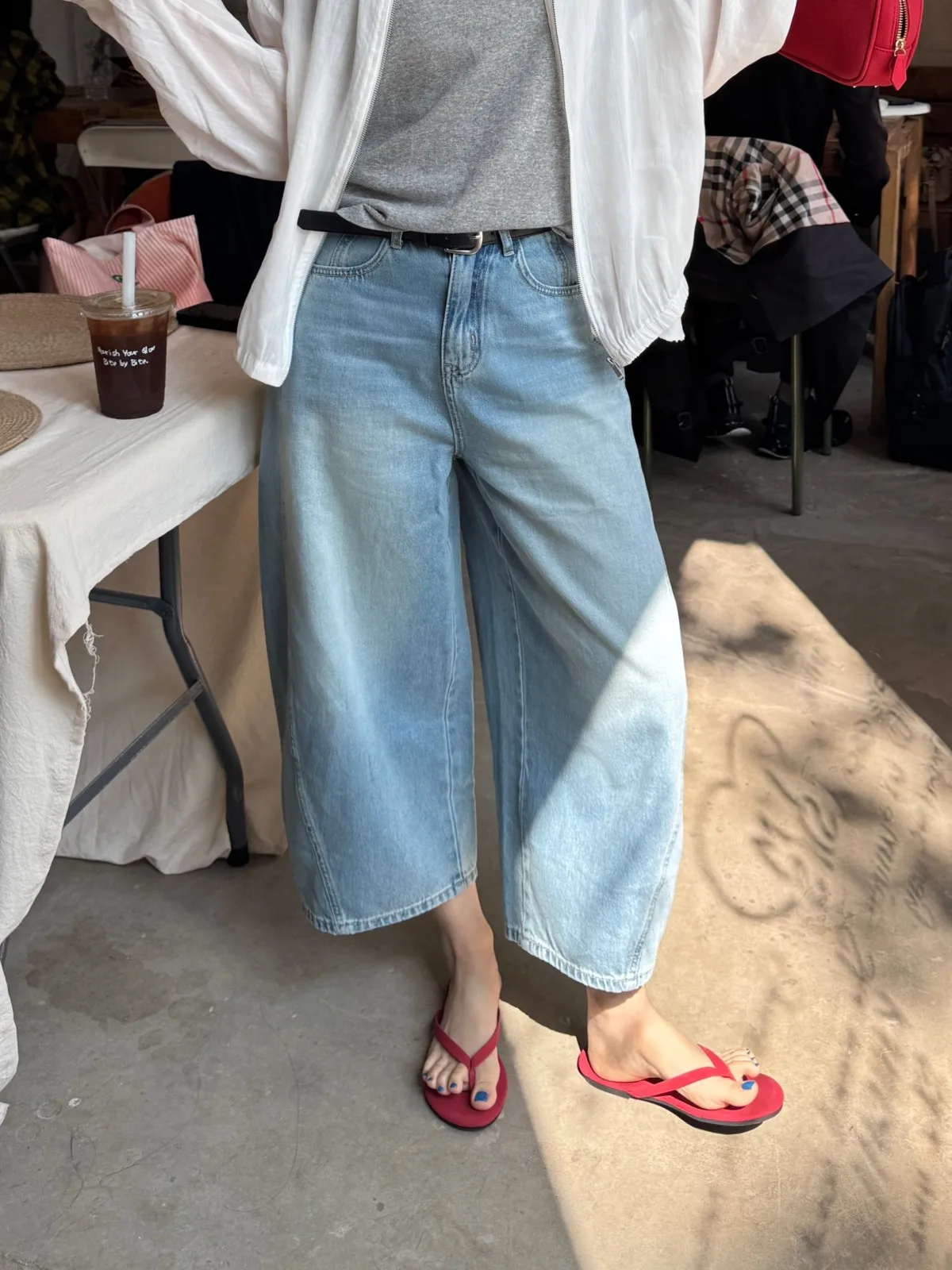 

Джинсы Acrab Comfortable Light Blue Vintage Waed 9-Tenths Knife, длинные брюки с широкими штанинами, летние повседневные брюки