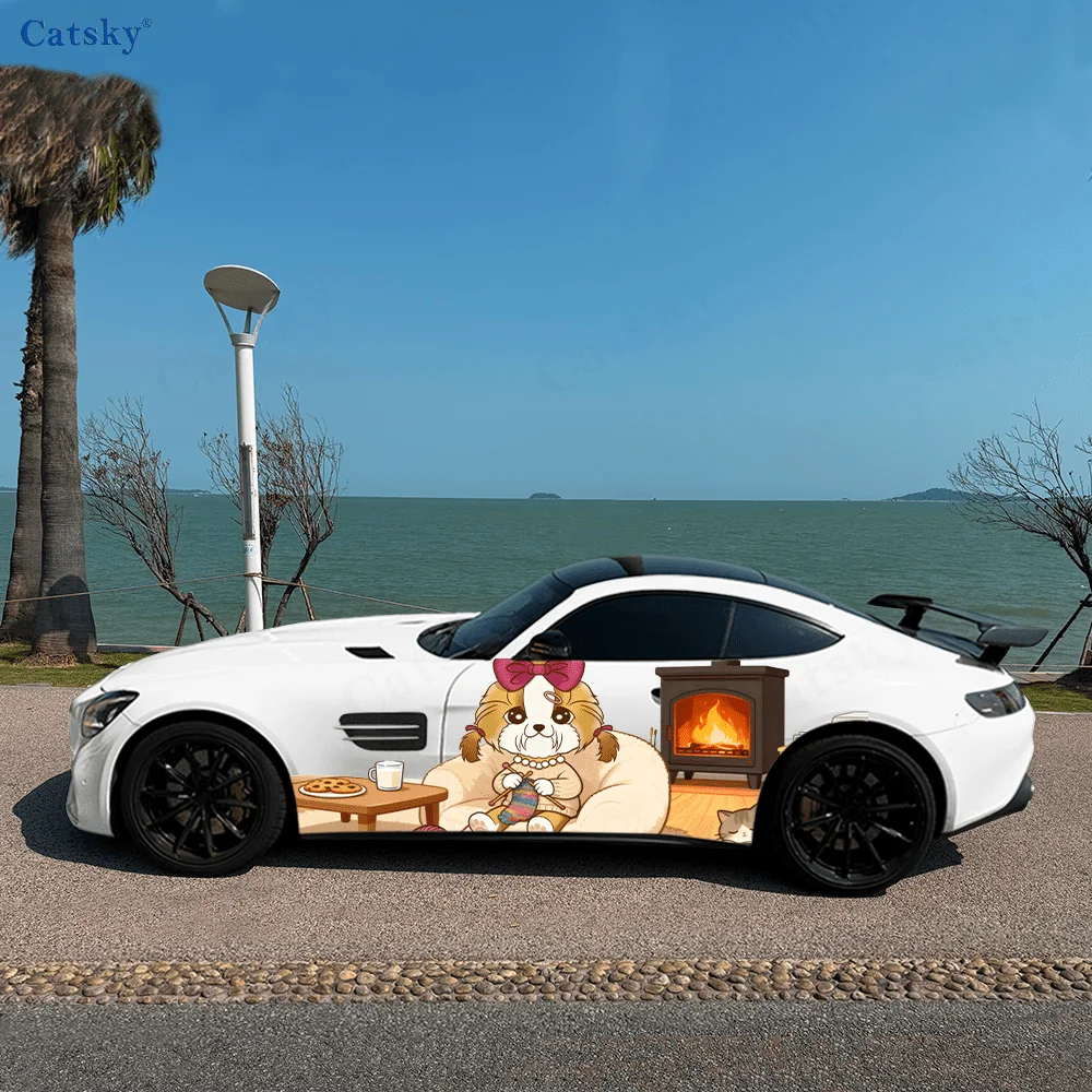 

Ши-тцу, пряжа для дивана, камин, автомобильные виниловые наклейки, самоклеящаяся наклейка из ПВХ, подходит для грузовиков, внедорожников, декор, автоаксессуары, подарок