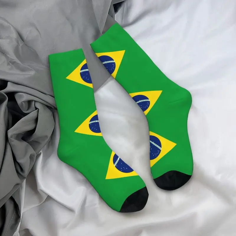 Calcetines con estampado divertido de la bandera de Brasil para hombre y mujer, medias elásticas para verano, Otoño e Invierno