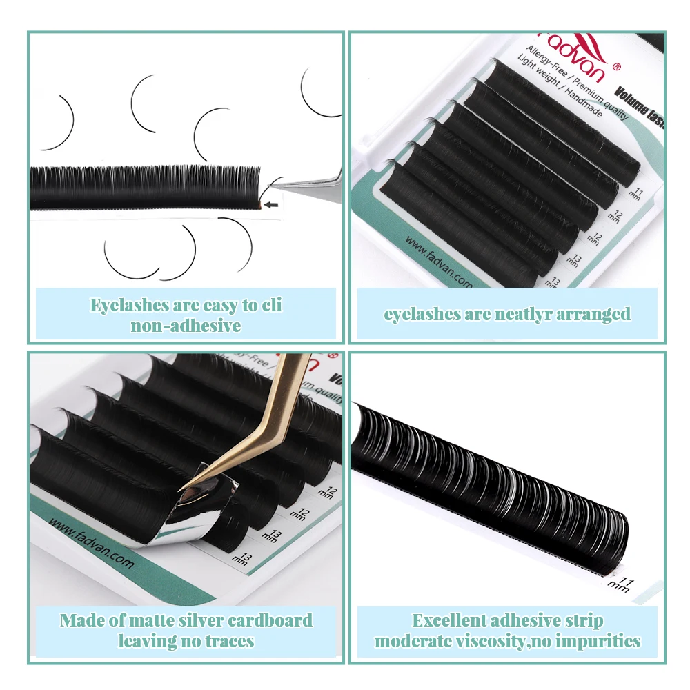 Fadvan Ellipse Flat Eyelash 0.15/0.20 Silk Classic Individual Lashes Extension Natural Faux Mink Eyelashes Wire Matte Black