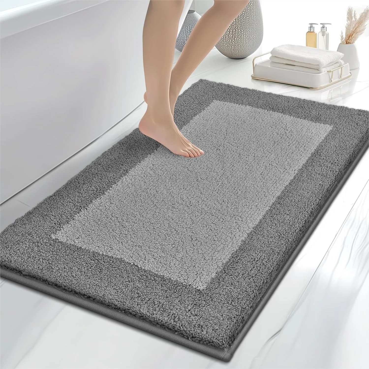 

Bathroom Rugs 30x46 Inch, Non-Slip Extra Soft Absorbent Bath Mat, Machine Washable Quick Dry Rug for Shower, Bathtub, Sink, Grey