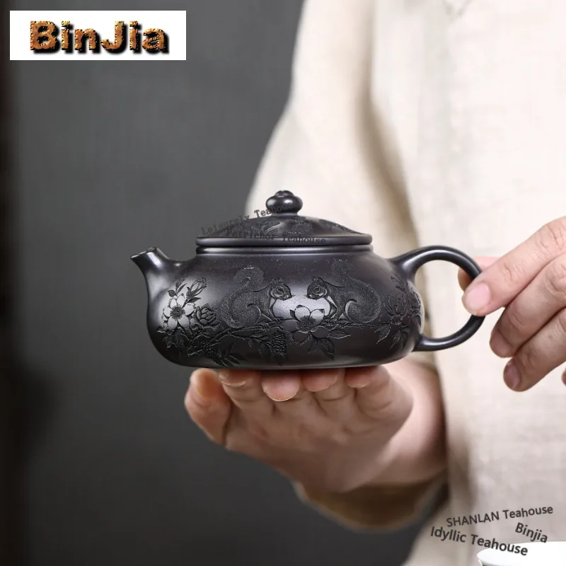 

250ml Antique Yixing Purple Clay Teapots Artists Handmade Han Jiang Pot Raw Ore Stone Yellow Mud Tea Maker Kettle Zisha Tea Set