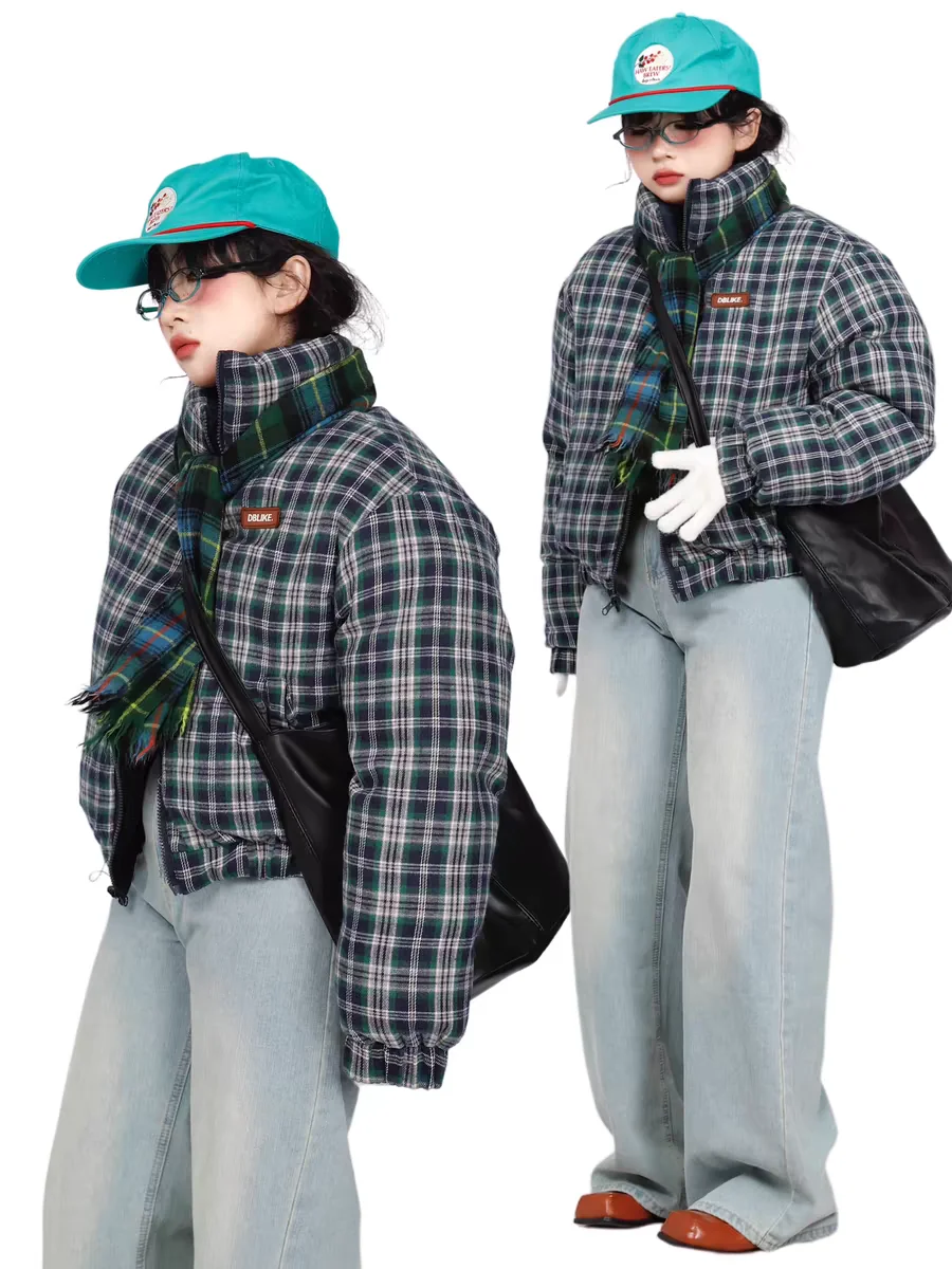 Veste rembourrée réversible Vintage américaine, nouveau Design, manteau court épais et chaud à carreaux, Style Ins, hiver 2024