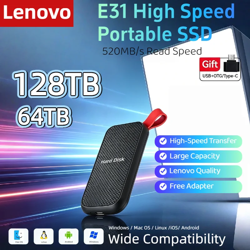 

Внешний SSD-накопитель Lenovo 2 ТБ, 4 ТБ, 8 ТБ, USB 3.1, высокоскоростной портативный накопитель для ноутбуков, PS5, телефонов, игровых консолей и резервного хранения данных