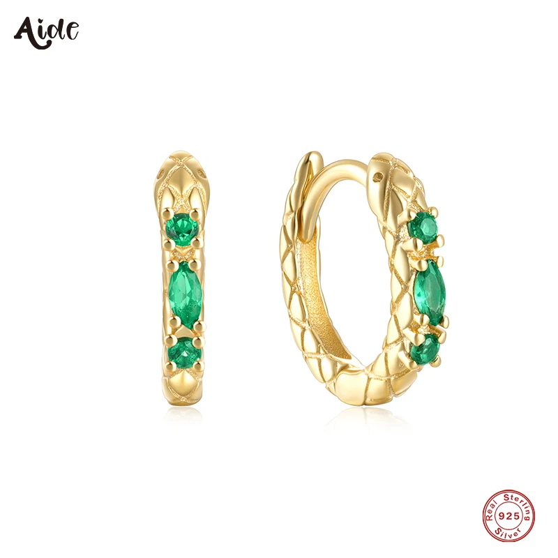 Aide Green Zircon Serpentine 925 Sterling Silver Hoop Earrings For Women 18K Gold Simple Earrings Fine Jewelry Party Gift