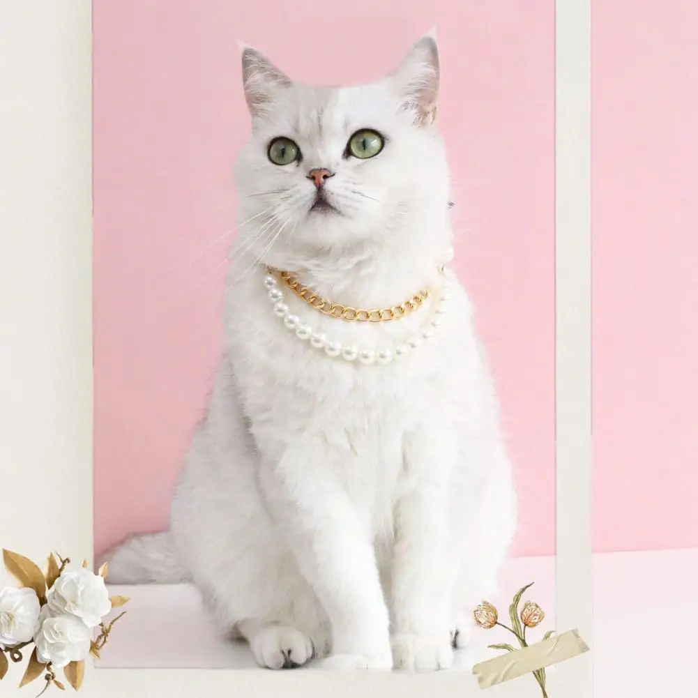 Cat Necklace Bowknot Decor Faux Pearl Puppy All-Match Necklace Pet Photography Prop For Festival Kitten Necklace Accessories