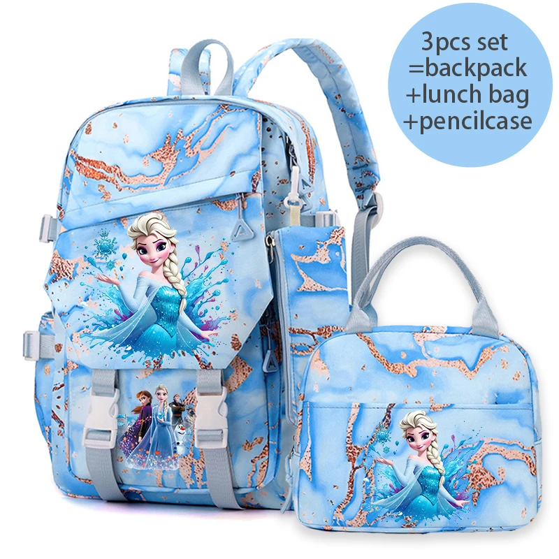 

Anime Frozen Elsa Backpacks Lunch Bag Set School Bag Pencil Case 3pcs Girl Back To School Gift Leisure Mochila Teens Travel Bags