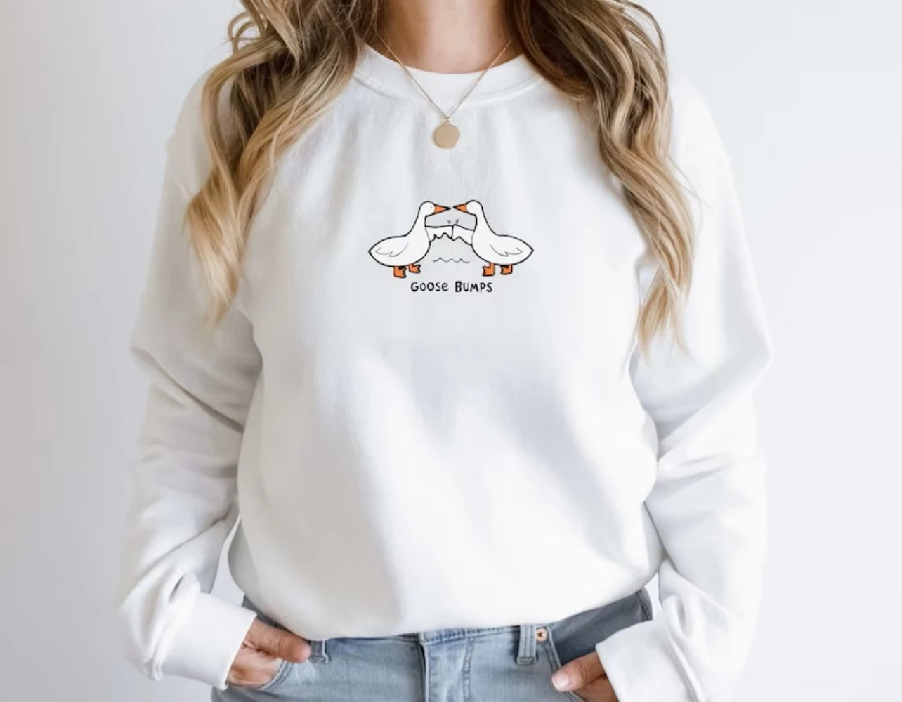 Goose Bump Pullover Shirt Silly Goose Funny Best Friends Greetings Sweatshirt Couple Tee Crewneck Coquette Clothing Women Winter