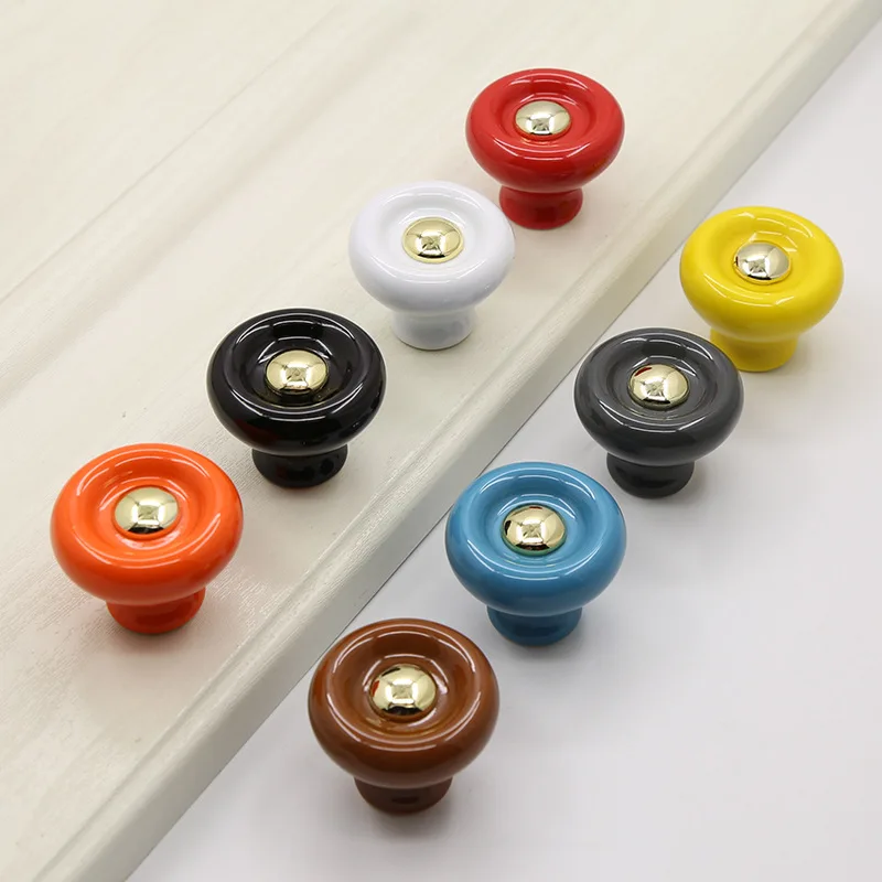 Colorful cabinet door furniture handle modern simple drawer wardrobe cabinet round single hole cabinet ceramic handles