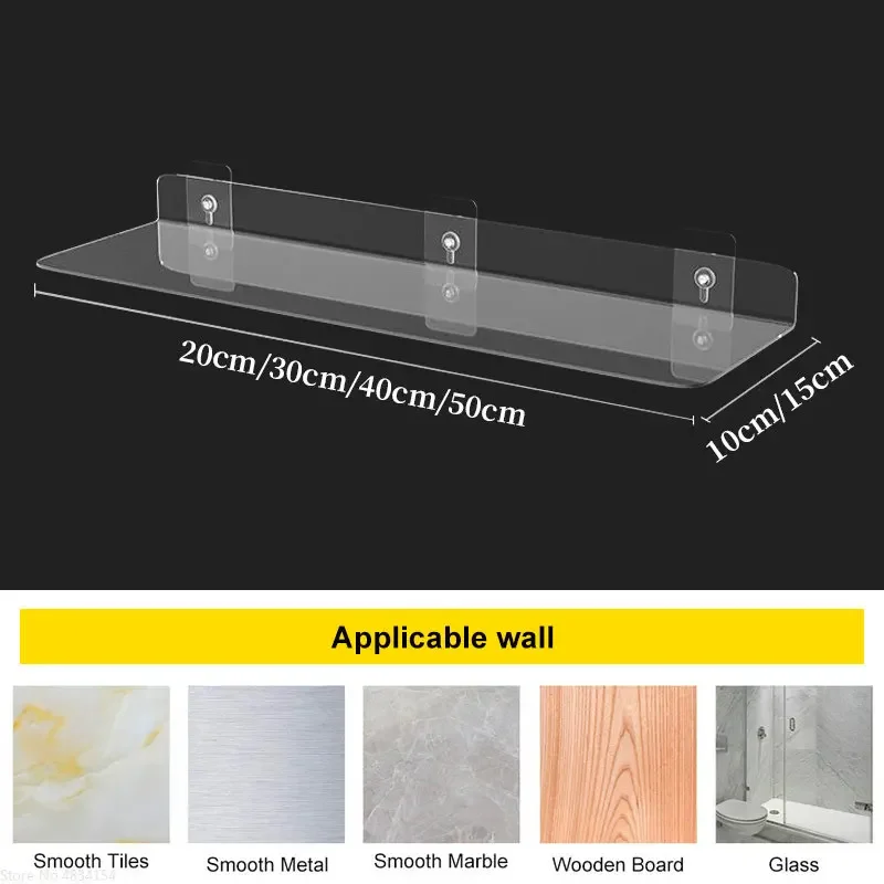 Clear Acrylic Storage Shelf | Wall-Mounted Thick Floating Display Rack for Bathroom, Kitchen, and Windowsill Organizer (20-50cm)