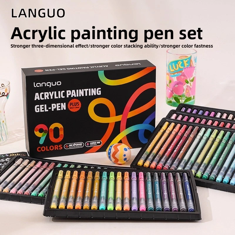

LANGUO 90/6 Colors Glitter Acrylic Painting Gel Pen Set 1.0mm Large Capacity Writing Pen Stationery Office School Supplies