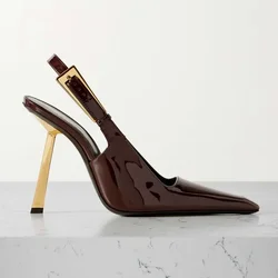 Elegant Fashionable Black Pointed Toe Thin Heel Single Shoes Patent Leather Buckle High Heels Stylish Luxurious