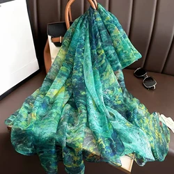 Outdoor Sunscreen Shawl Women's New Luxury Print Bandanna 185 * 130cm Fashion Style Silk Scarf The Four Seasons Muslim Headcloth