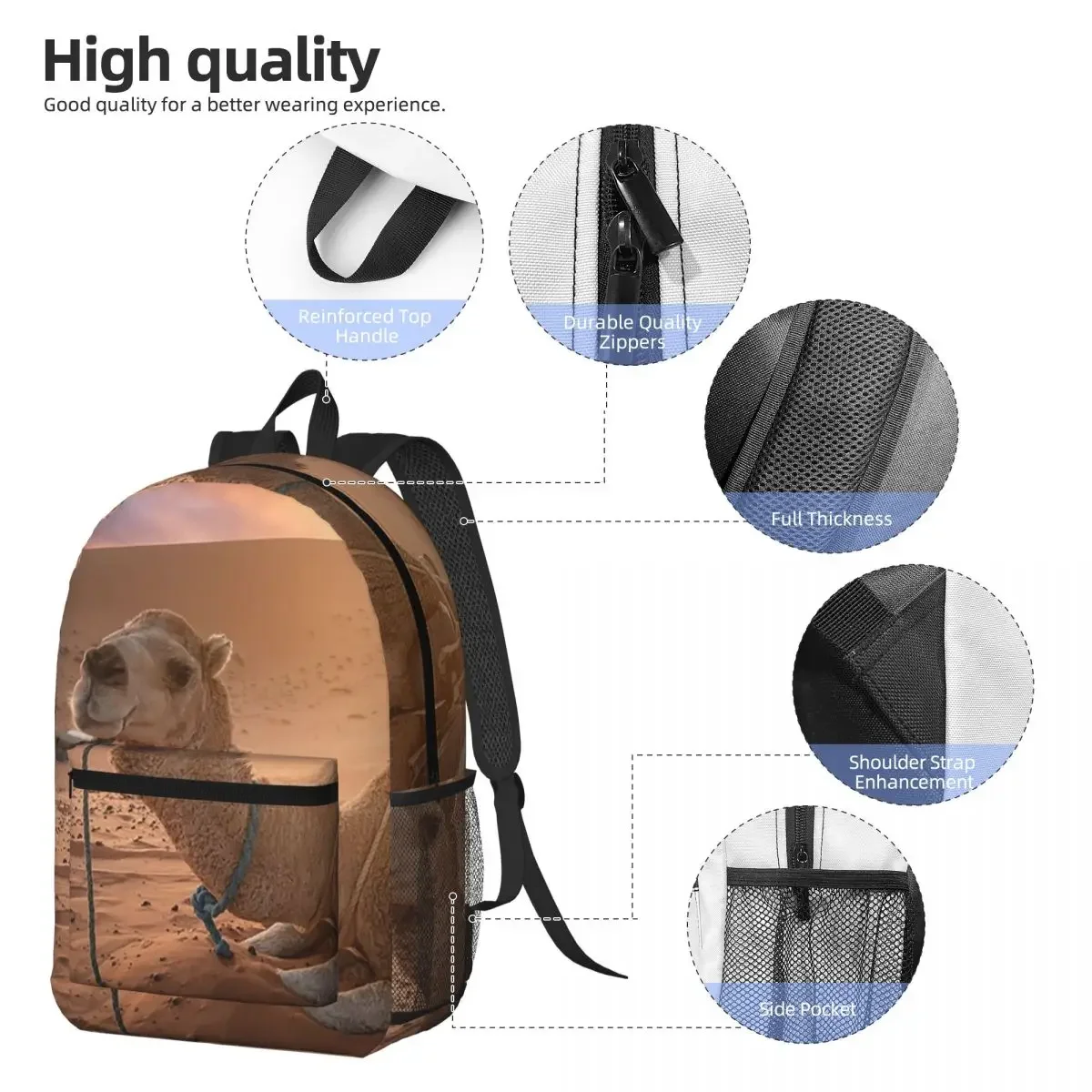 Camel Sahara Print Realistic Backpack Daypack Large Capacity Kids BookBag School Bag Shoulder Bags for Men Women