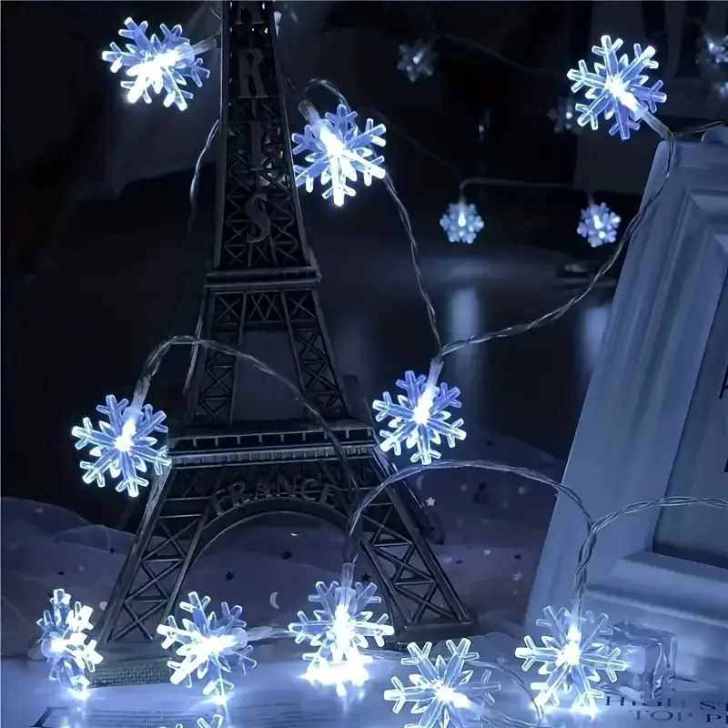 USB-/batteriebetriebene Schneeflocken-Lichterkette, Lichterkette für Weihnachtsbaum, Halloween, Feiertage, Neujahr, Schlafzimmer, Hausdekoration, Lampe – Detail 2