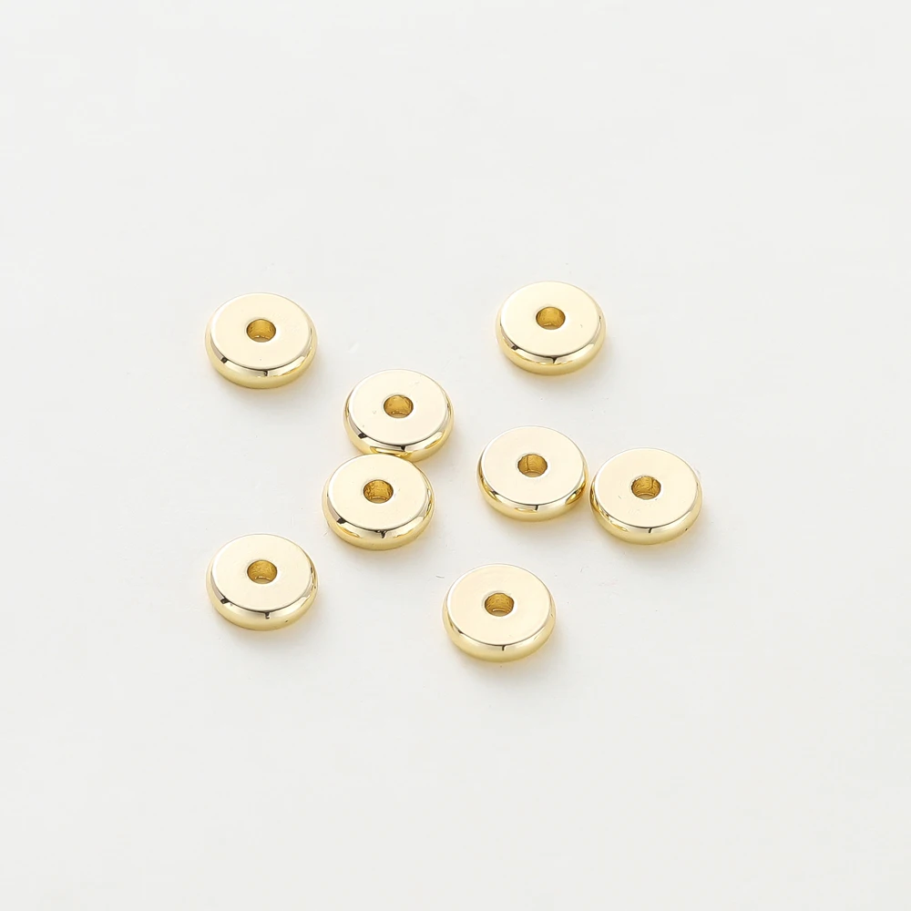50 teile/los 14K/18K Gold Farbe Überzogene Messing 4mm 5mm 6mm Runde Spacer Perlen flache Armband Perlen für DIY Schmuck Zubehör