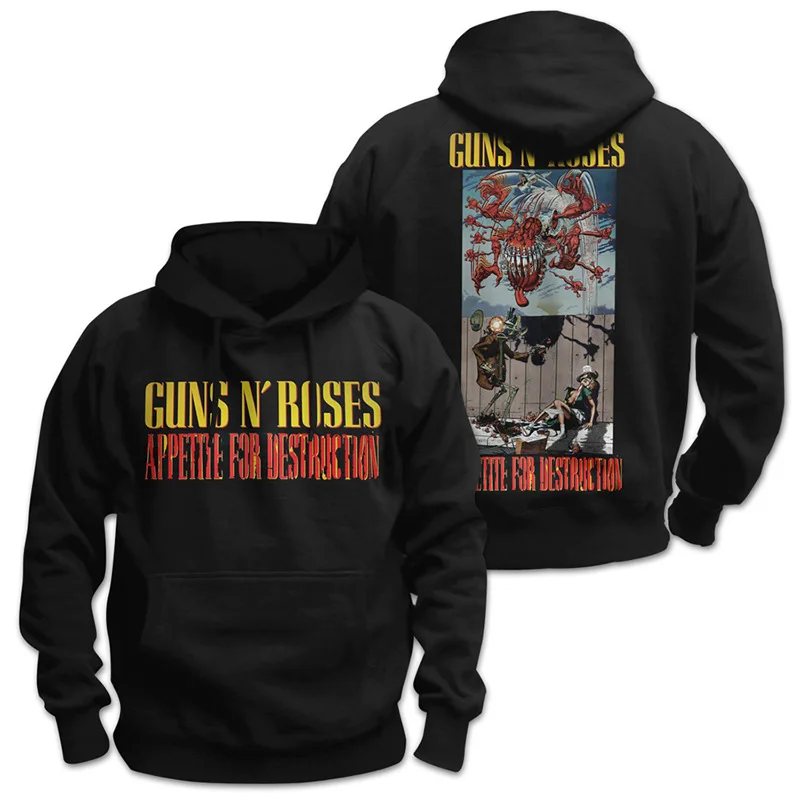 Men Woman Hoodie Guns N Roses Rock Band Print Hoodies Punk Retro Hip Hop Hooded Sweatshirts Pullovers Unisex Tracksuits Clothing