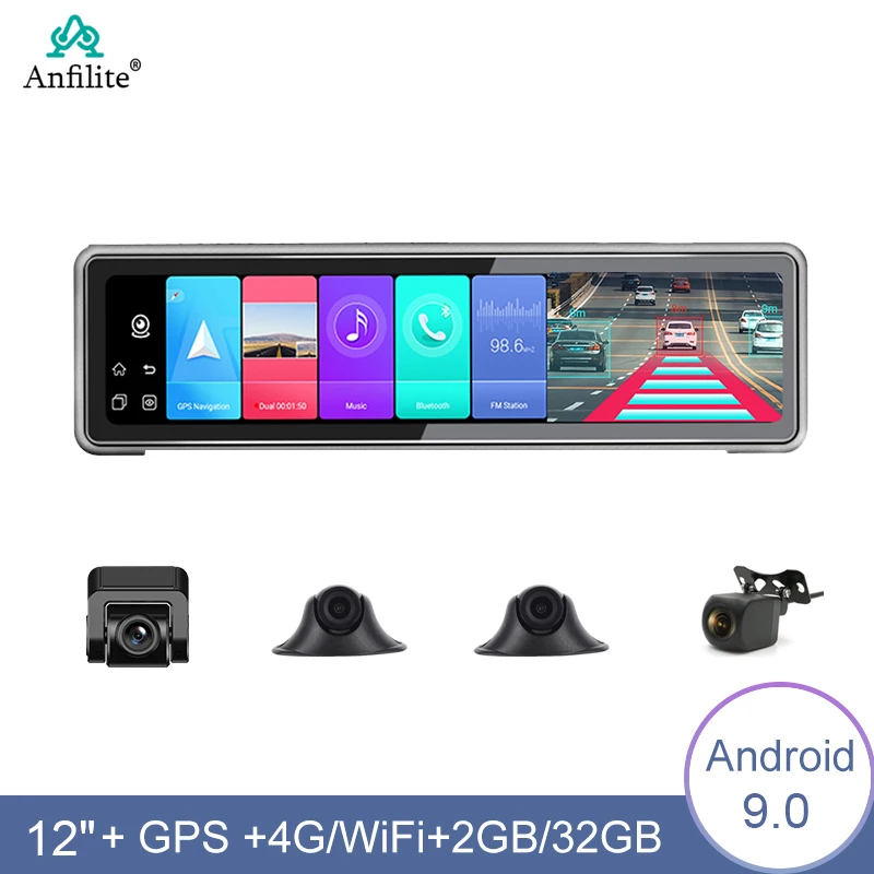 

12 Inch GPS Navigation 4 Cameras 360° Panoramic Surveillance Video Recorder ADAS Android 9.0 Dashcam car black box