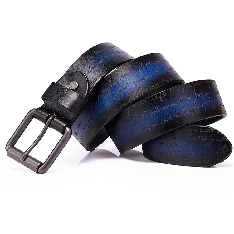 38-センチメートル男性金属ピンバックルレターベルトヴィンテージ牛革厚い本物の本革ベルト男性牛革レトロジーンズベルト
