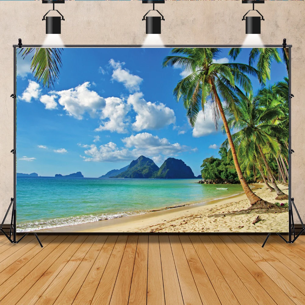 Тропический пляжный фон для фотосъемки морской пляж Пальма природный пейзаж детский день рождения Свадебный душ Вечеринка студийный фон