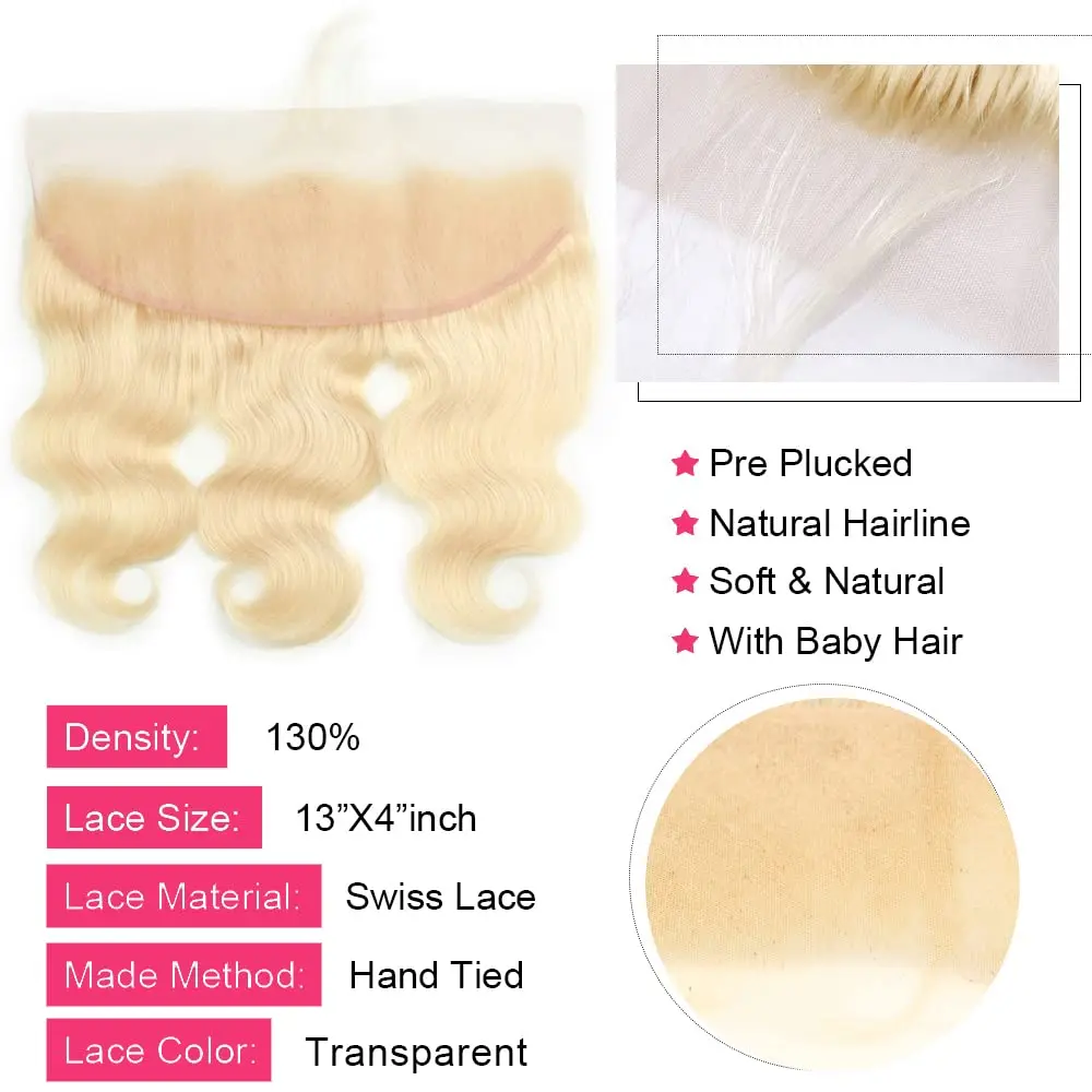 Bundles de cheveux humains avec fermeture, dentelle HD, extensions de cheveux Body Wave, blond miel 613, femmes