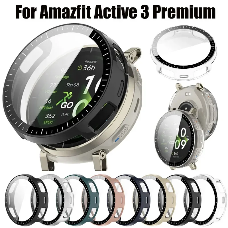 PC-Gehäuse + HD-Hartglas für Amazfit Active 3 Premium-Displayschutzfolie Rundum-Stoßschutz für Amazfit Active 3 Cover