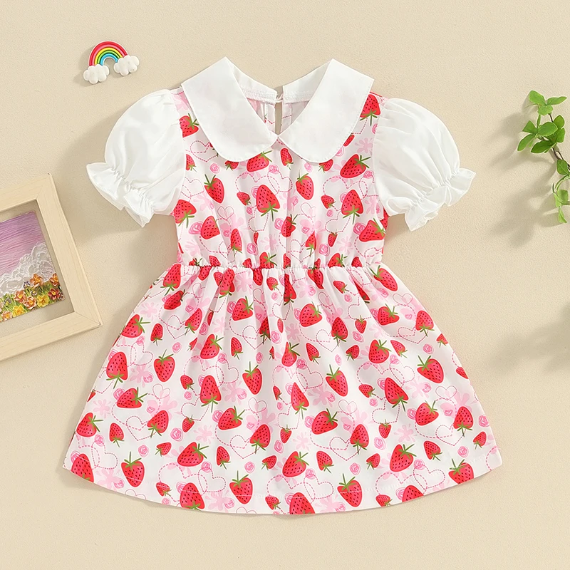 Infant Toddler Baby Girl Summer Fruits Floral Dress Cute Princess Doll Collar Short Sleeve A-line Dresses