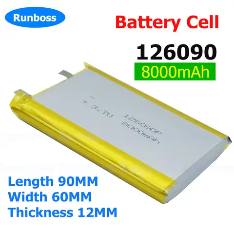 1-10 पीस 3.7V 8000mAh 126090 रिचार्जेबल पॉलीमर लिथियम बैटरी नेविगेशन ईबुक स्पीकर नोटबुक GPS PSP DVD पावर बैंक के लिए 10 best sales 126090 बैटरी - №8
