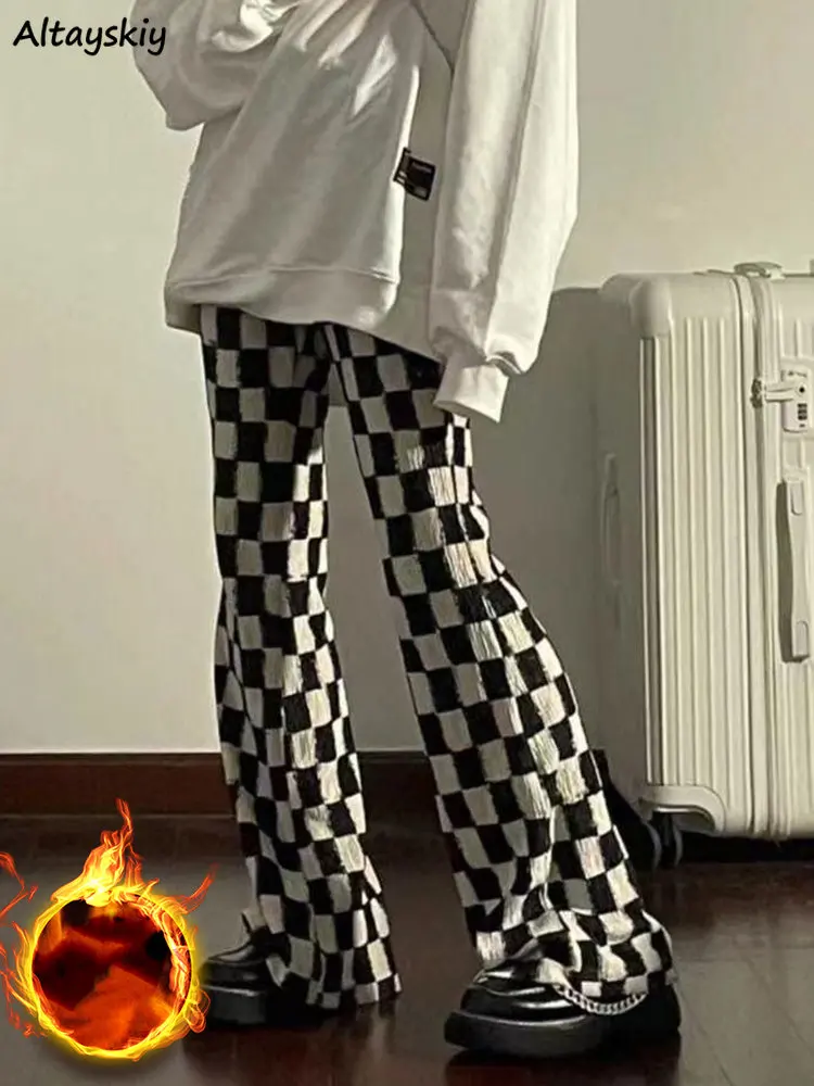 

Plaid Flare Pants Women Thick High Waist Skinny Casual Vintage Korean Style Chic Autumn Winter Fashion Simple All-match College