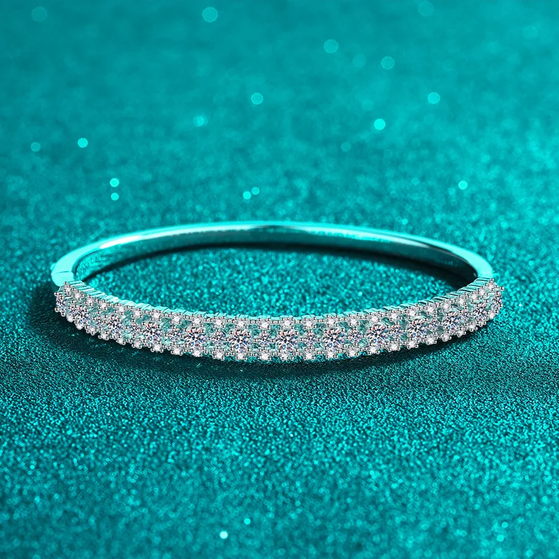 JECIRCON-925 Pulseira de prata esterlina e banhado a ouro para mulheres, Moissanite Inlay Bangle, cheia de estrelas, design simples de alta qualidade, PT950