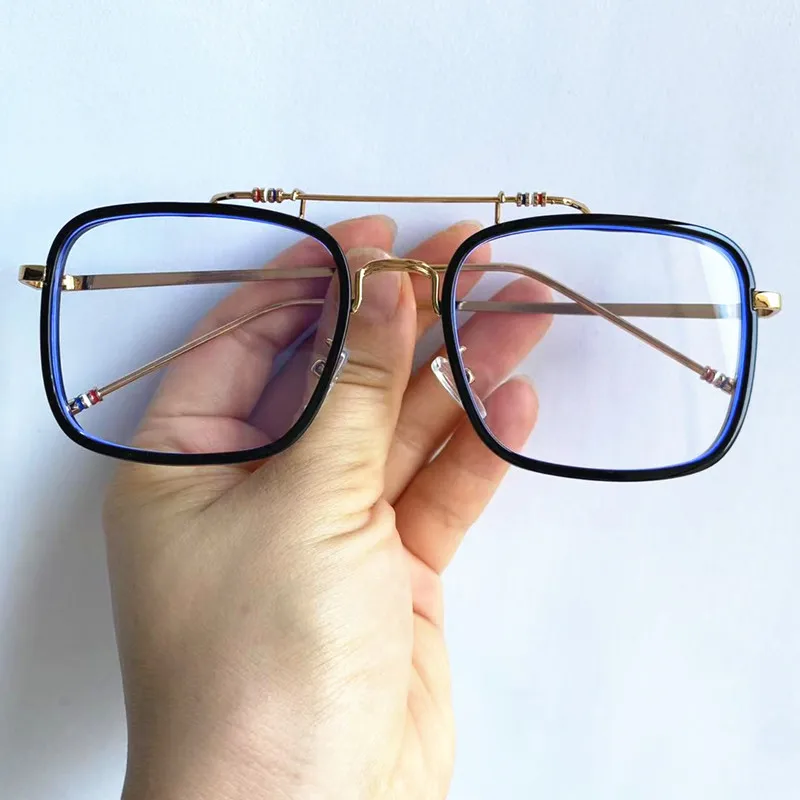 

NEW Women Optical Eyeglasse Simplit Spectacles Square Google Double Beam Ornamental Personality Anti-Blue Light Glasses