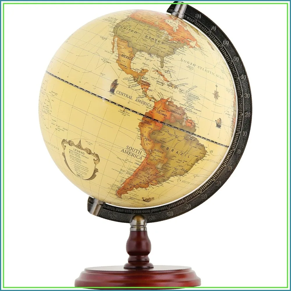 

Vintage Globe 10" Desktop World Map - Educational Rotating Earth for Home Office Decor