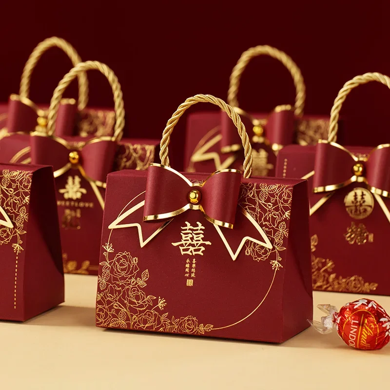 

20/10/5/1pcs Chinese Candy Box Good Luck Red Gift Boxes for Wedding Favors Engagement Creative Packaging Box Portable Candy Bag